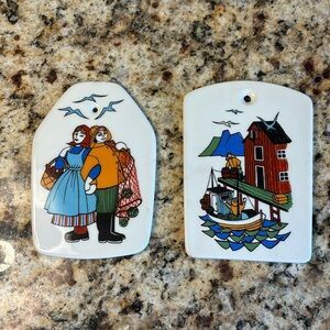 Figgjo Norwegian Ceramic Wall Plaque Trivets Torskefiske Norway (2) Vintage
